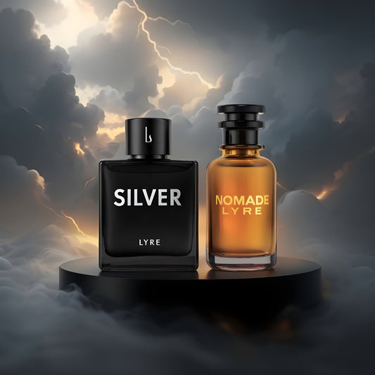 LYRE Combo Pack - NOMADE and SILVER perfume bottles gift set

Luxury inspired perfume set - Oud and fresh fragrance duo by LYRE

Best men’s perfume gift combo in Pakistan - Inspired by LV and Creed
