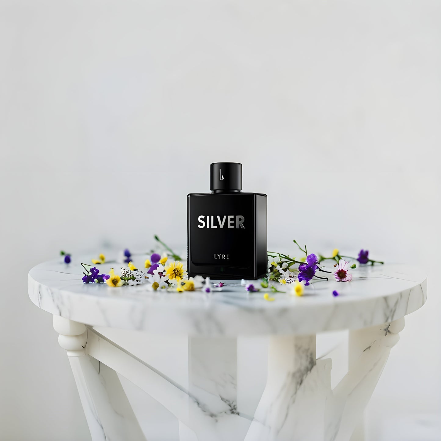 “100ml bottle of SILVER EDP by LYRE – fresh and citrusy scent”

