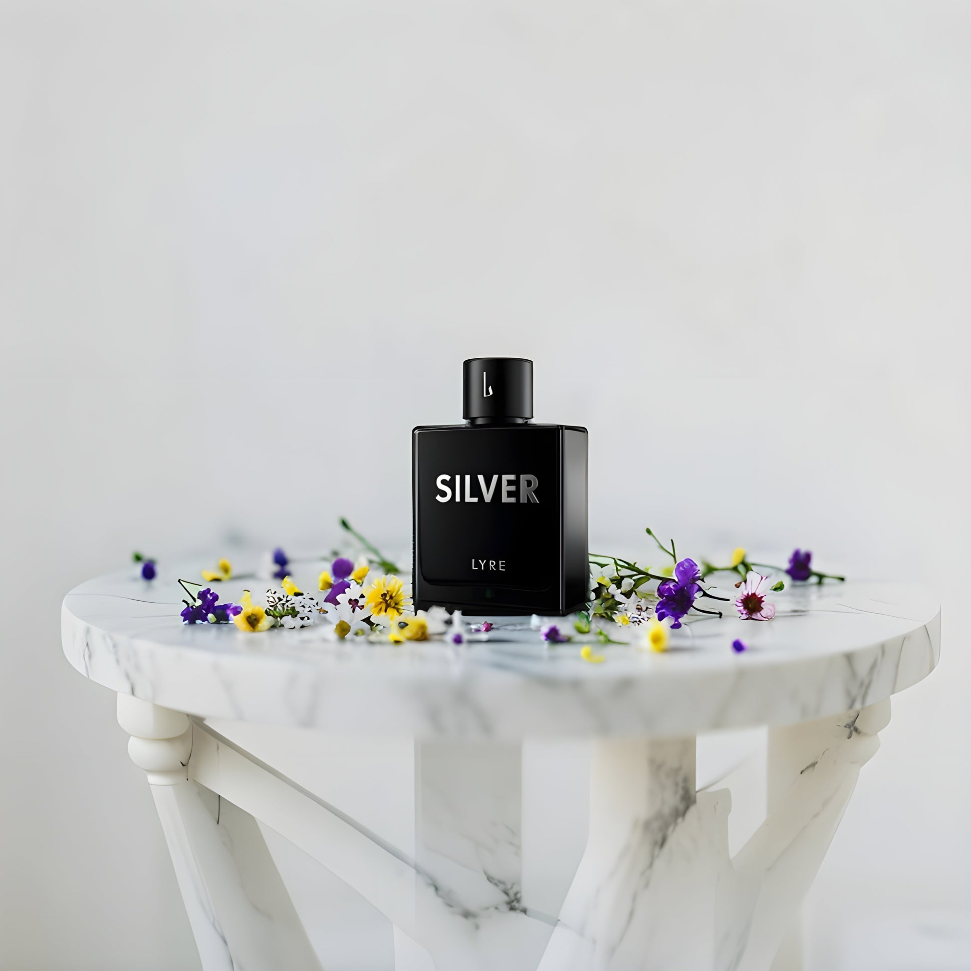 “100ml bottle of SILVER EDP by LYRE – fresh and citrusy scent”

