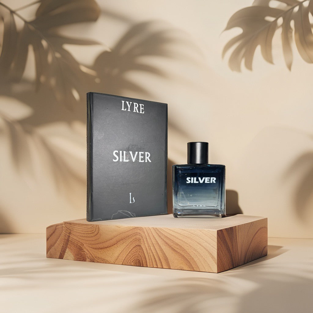 “Luxury black packaging of SILVER by LYRE handmade perfume”